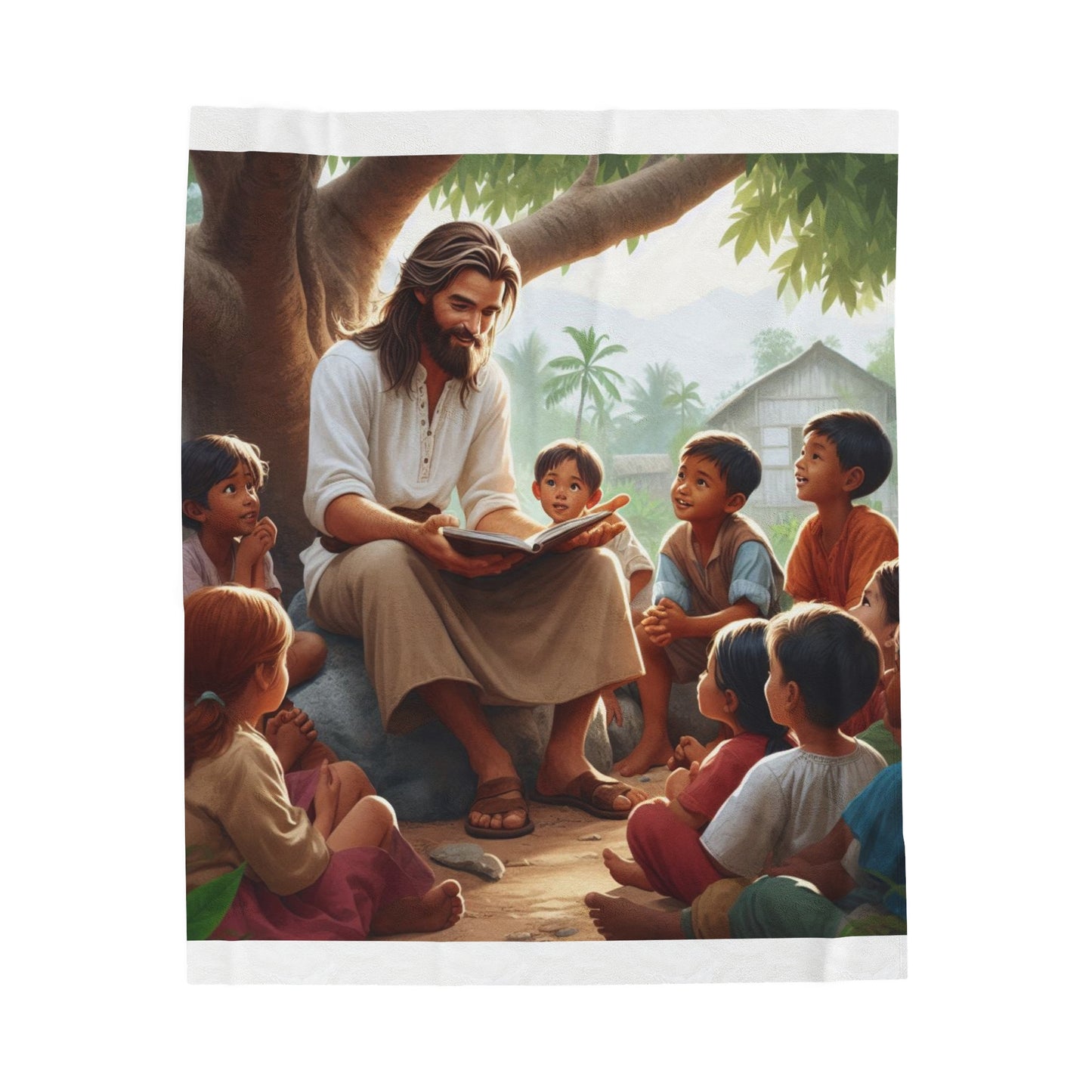 Jesus Telling A Story Velveteen Plush 50" X 60" Blanket