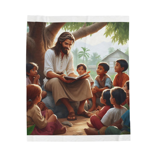 Jesus Telling A Story Velveteen Plush 50" X 60" Blanket